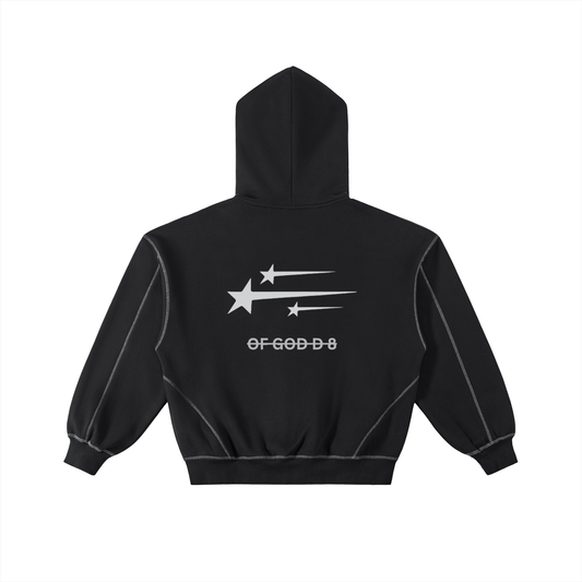 Contrast-Stitched Boxy Fleece Zip Hoodie