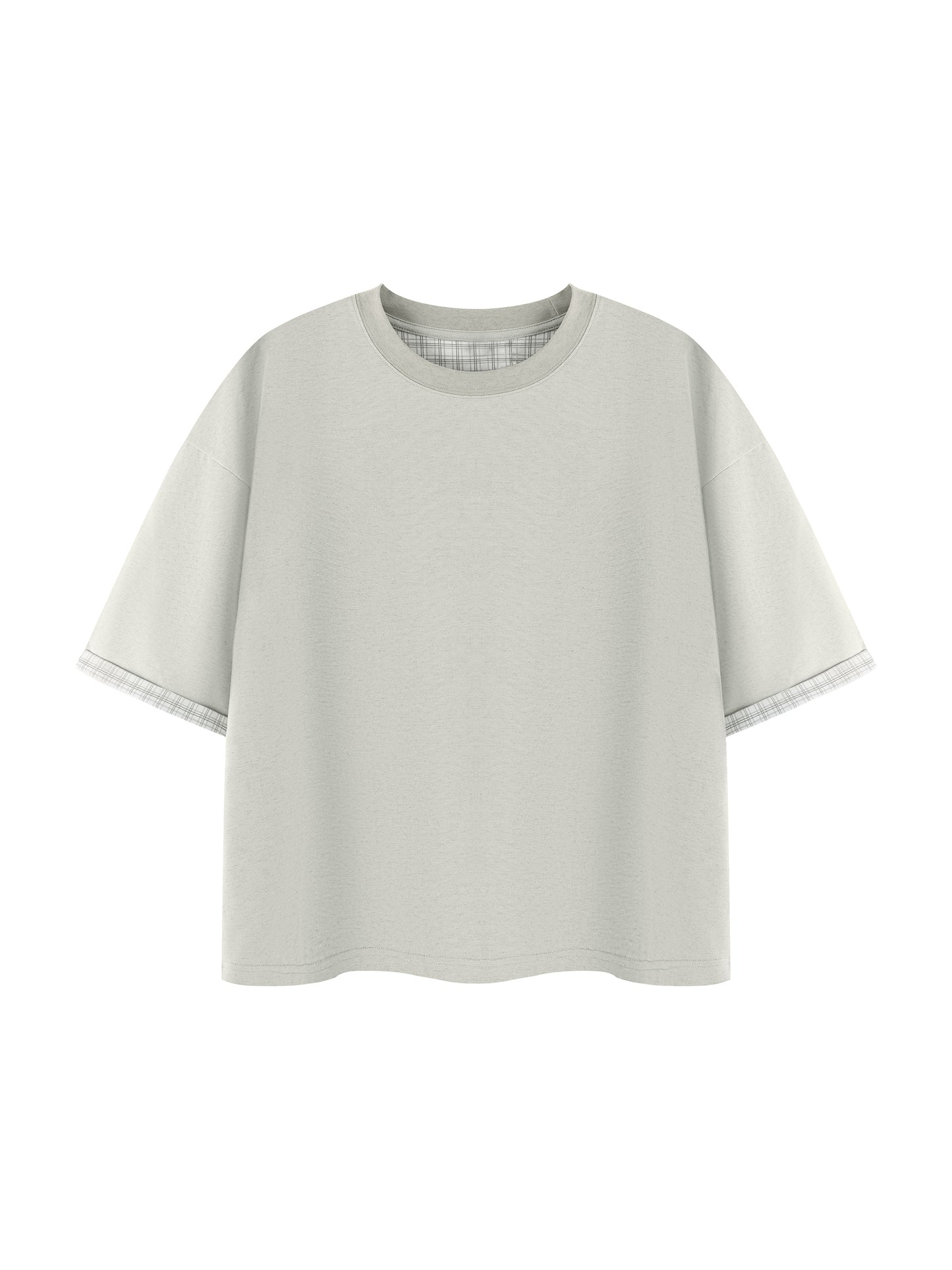 Unisex Boxy Plaid-Lined Double-Face T-Shirt