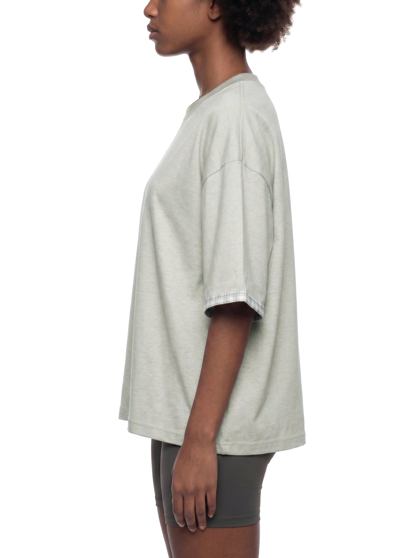 Unisex Boxy Plaid-Lined Double-Face T-Shirt
